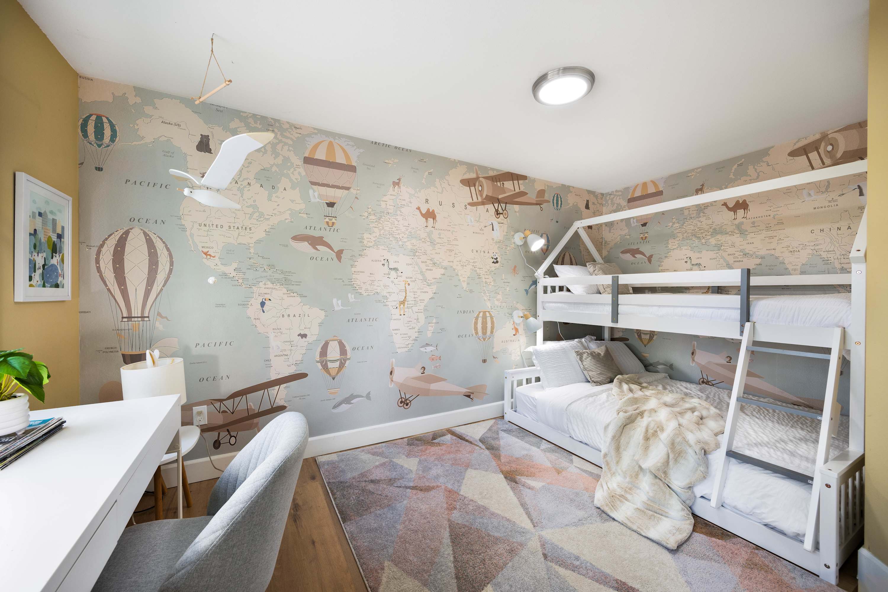 Bunk bedroom with desk